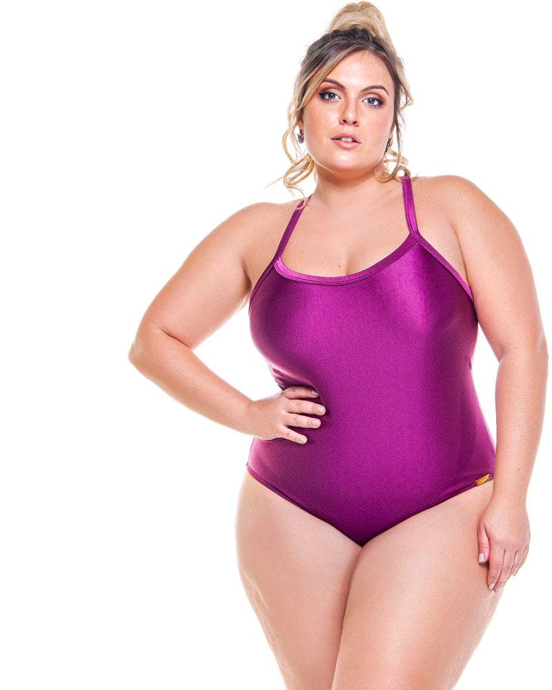 Front of a model wearing a size 16 Plus Size Cross-Back Padded Swimsuit in Vienna by Lehona. | dia_product_style_image_id:267691
